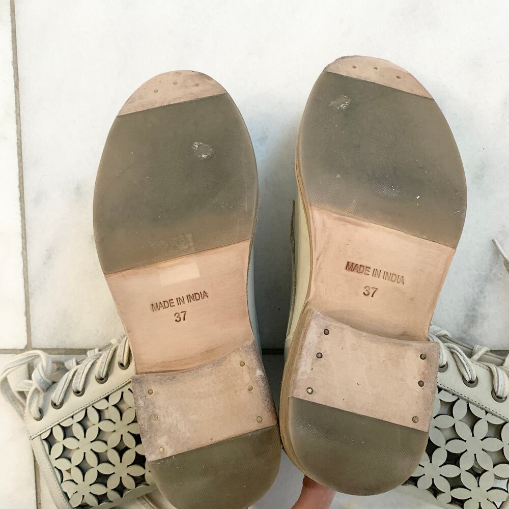 Free People Flower Power Cut Out Lace Up Leather Combat Boot Ivory Size 37 - Picture 11 of 11